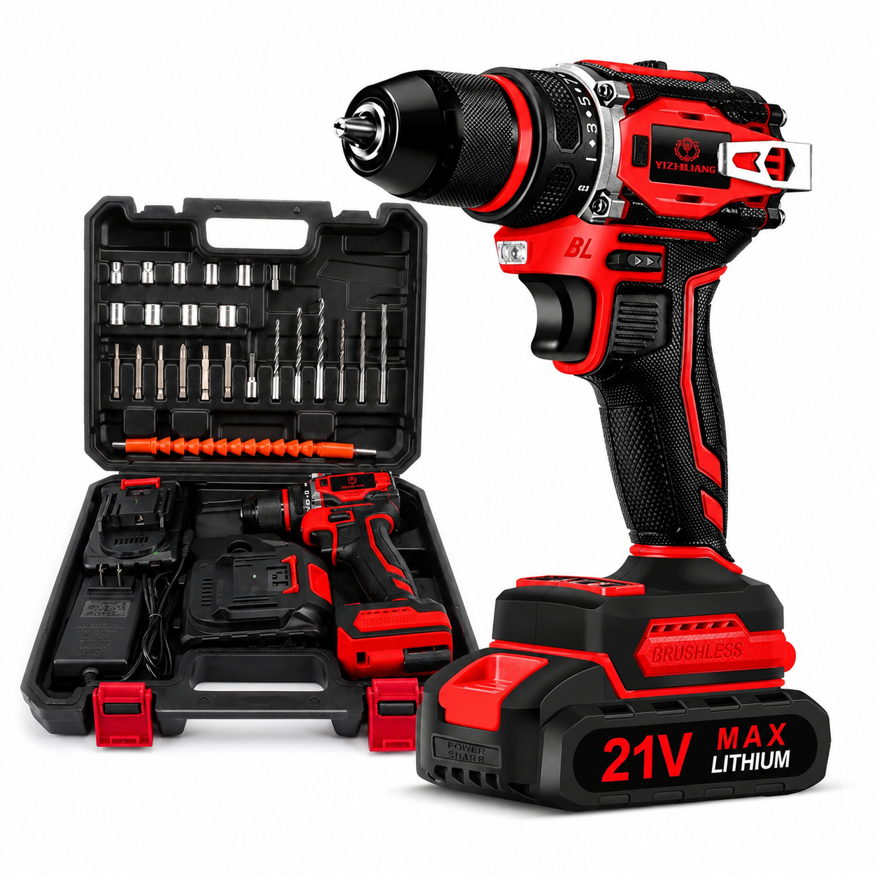 Fenditools 21V Brushless Cordless Drill 60-80Nm | 2x Battery + Charger + Case + Accessories