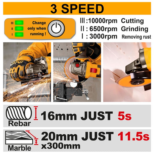 INGCO 42V BL 4in 1280W Angle Grinder 2x2.5Ah + Discs + Case CAG4728102