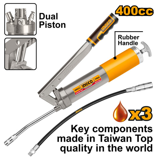 INGCO Heavy-Duty Grease Gun 400CC + 12" Flex Hose GRG015002