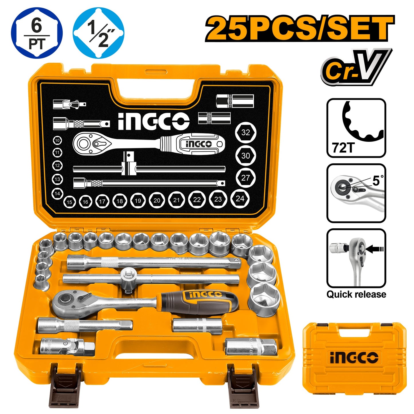INGCO 25PCS 1/2" Drive Socket Set HKTS12251