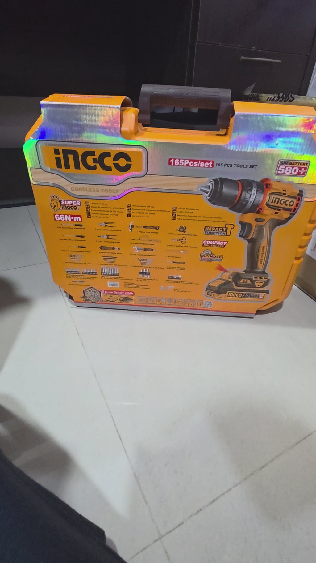 INGCO 20V Li-Ion Impact Drill 165PCS Tool Kit Set HKTHP11651