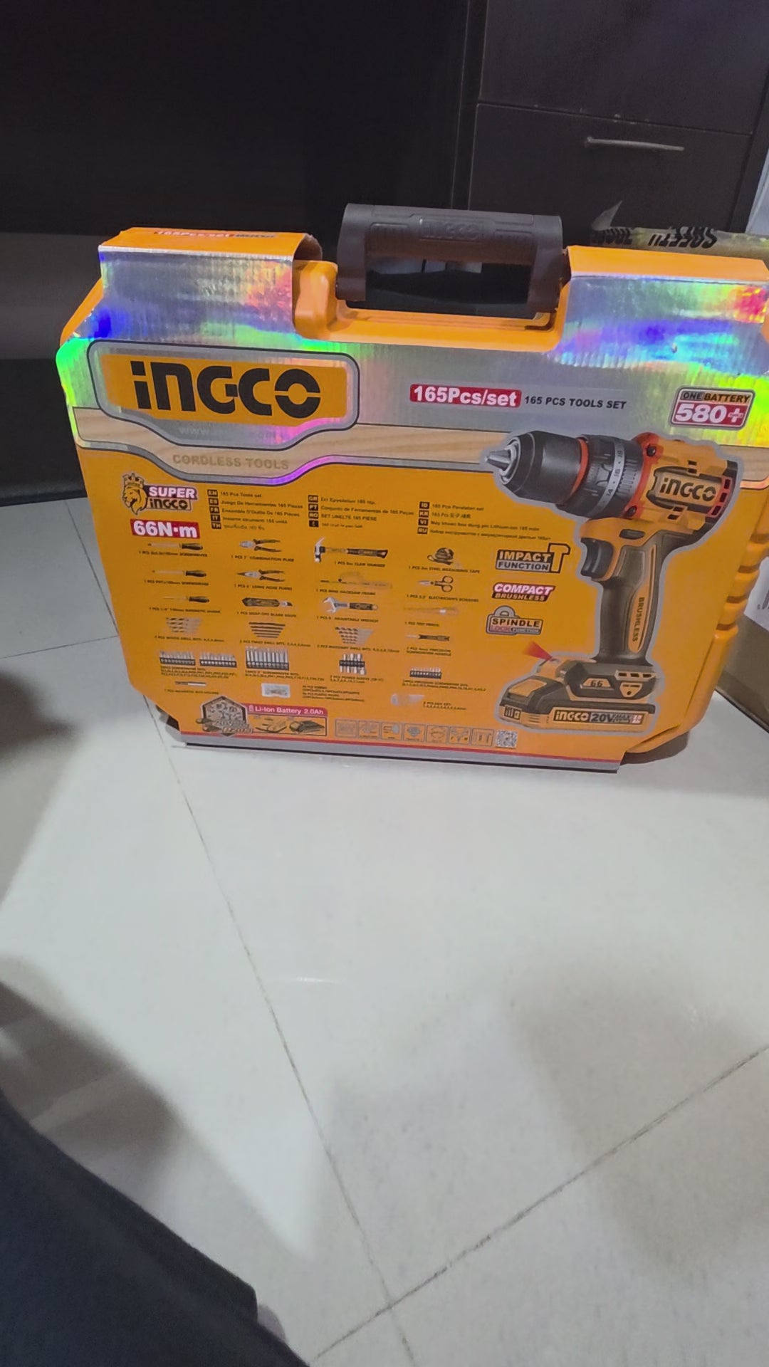 INGCO 20V Li-Ion Impact Drill 165PCS Tool Kit Set HKTHP11651