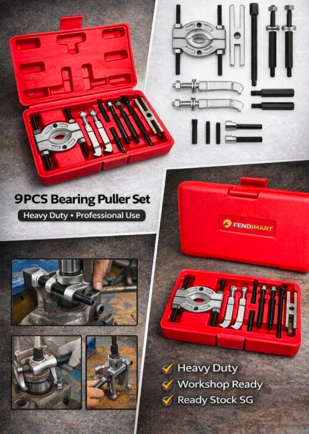 Fenditools 9PCS Bearing Puller / Wheel Bearing Removal Kit