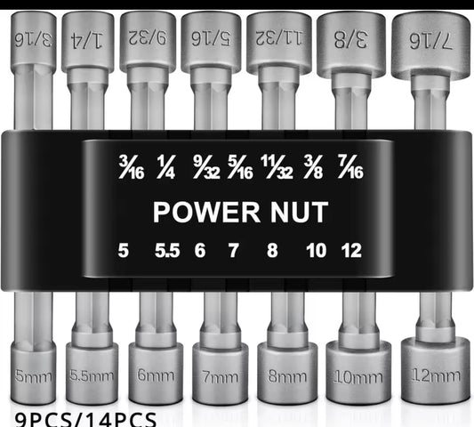 Fenditools 14-in-1 Hex Nut Driver Socket Bit Set (Metric & SAE — 1/4" Shank