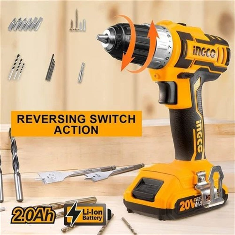 20V Cordless Drill Driver Kit with 2 Batteries & 47 Accessories