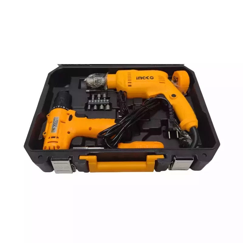 INGCO Impact Drill & 12V Li-Ion Drill with Tools Set - 108 Pieces