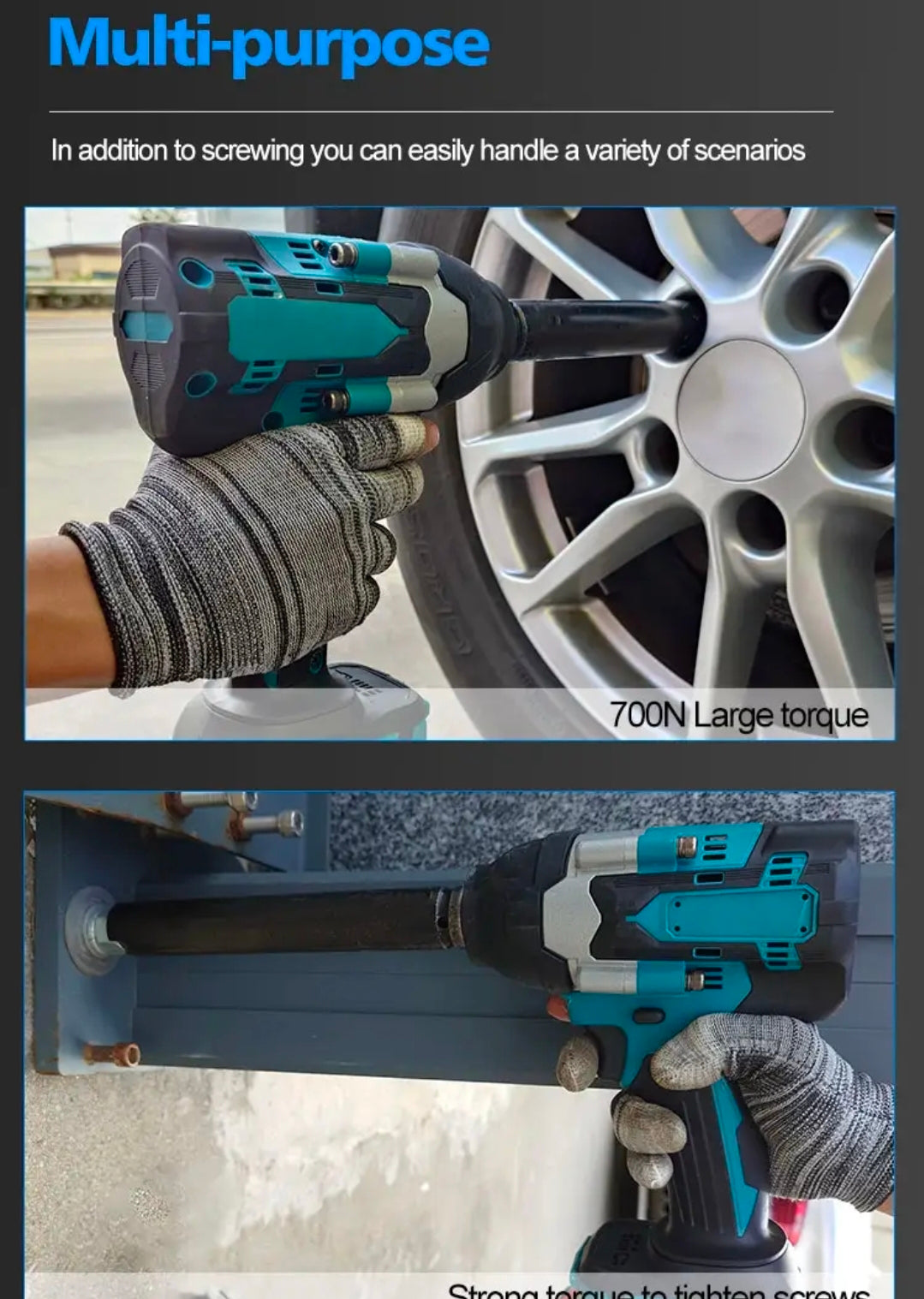 21V Brushless Cordless Impact Wrench - 700Nm High Torque with 19mm & 22mm Sockets