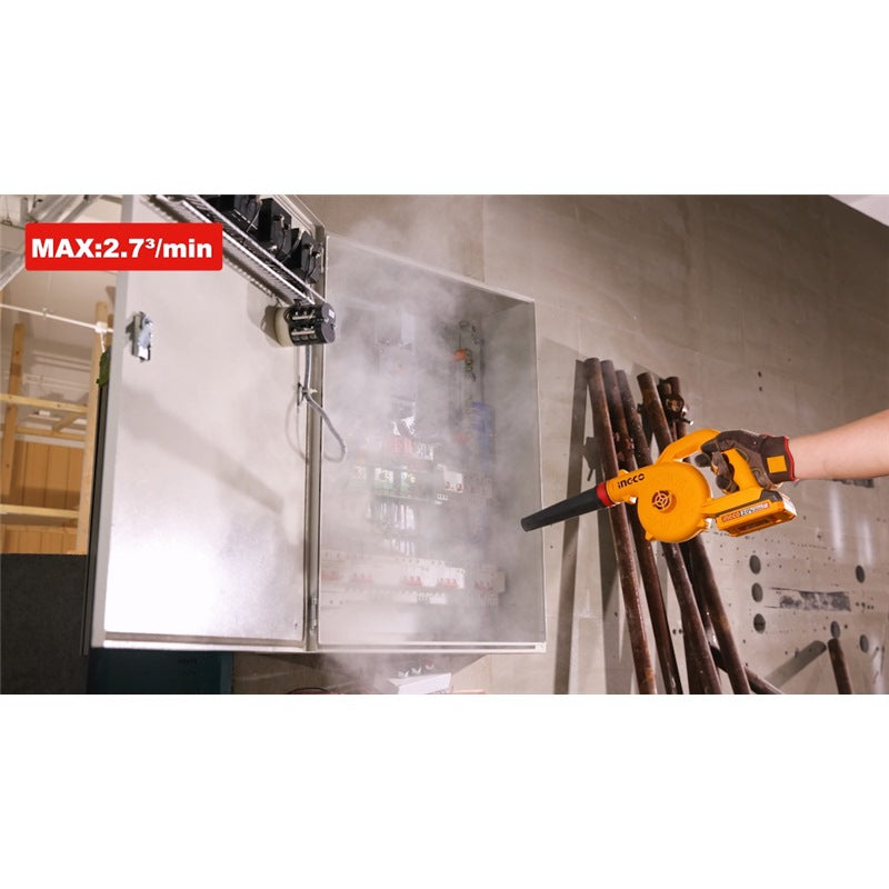 INGCO 20V LI-ION Blower, 18,000 RPM High-Speed, 2.7M3/MIN Air Volume, Complete with 1 x 2.0Ah Battery and Charger CABLI20781
