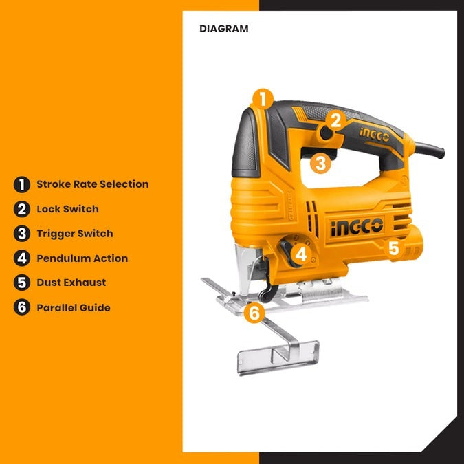 INGCO Professional Jigsaw 570W - Variable Speed Orbital Jigsaw