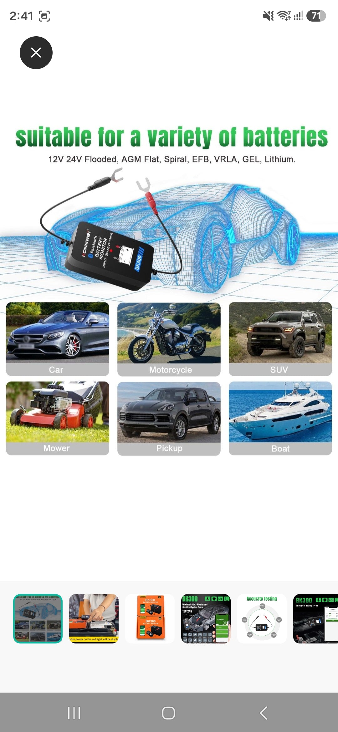 Fenditools Battery Analyzer Monitor Tool All Auto Lead Acid Charging Cranking System BT 5.0 for IOS Android Long Term Data Test 12/24V