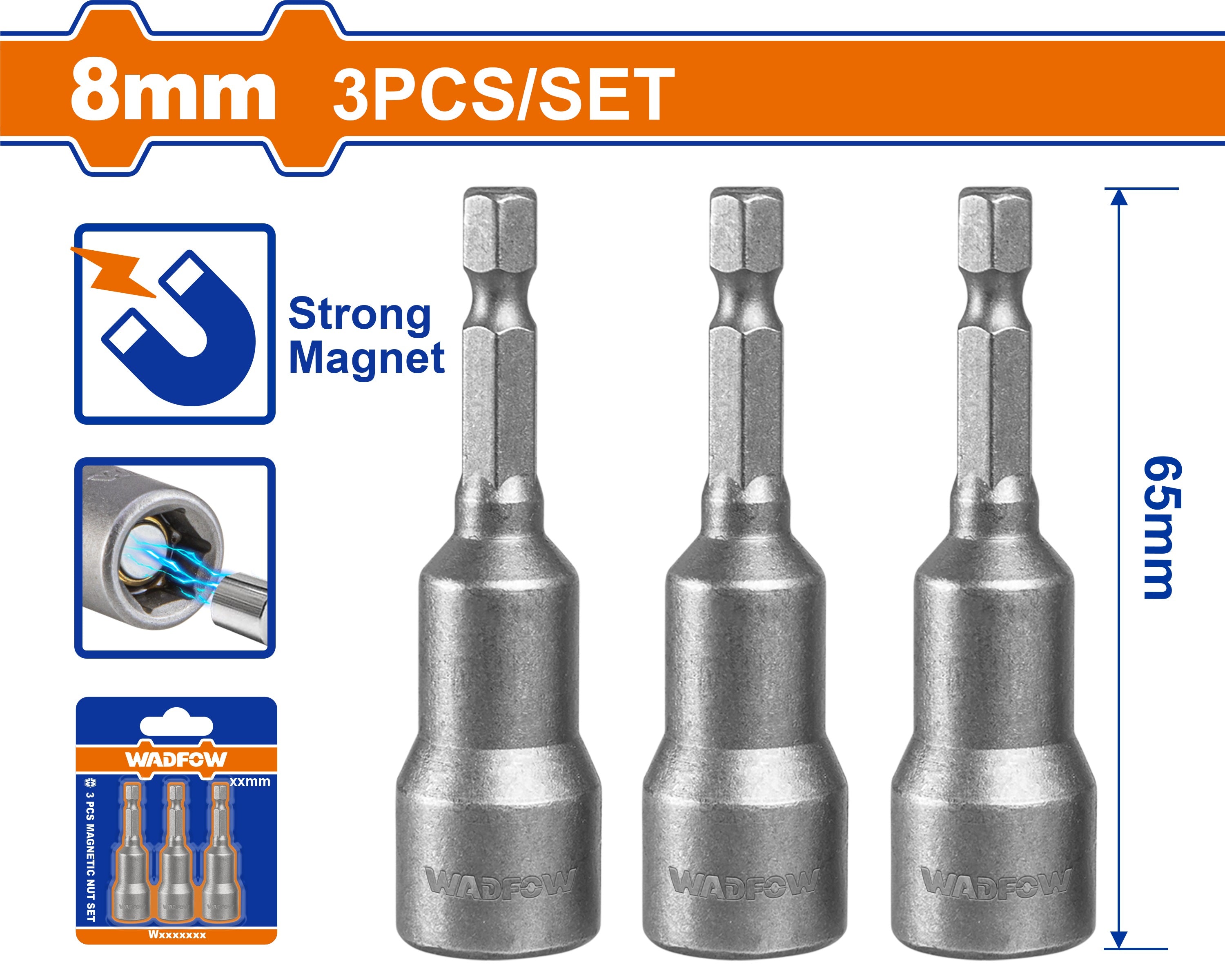 8mm Magnetic Hex Drill Bit Set (3-Piece)