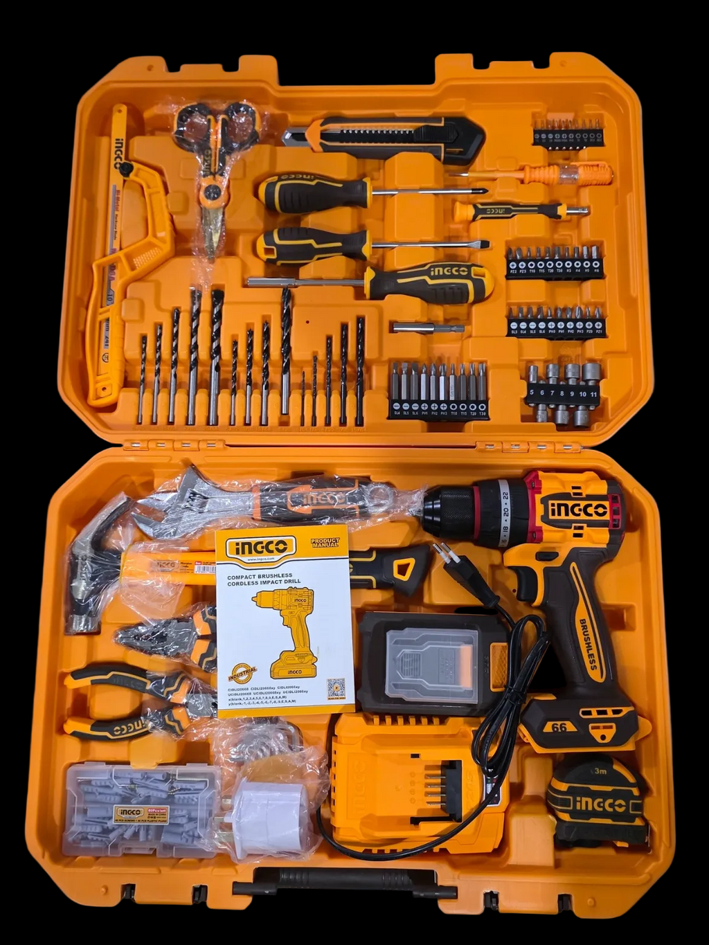 INGCO 20V Li-Ion Impact Drill 165PCS Tool Kit Set HKTHP11651