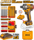INGCO 20V Cordless Impact Driver 285Nm with 2 Battery Sets & Accessories Combo Kit