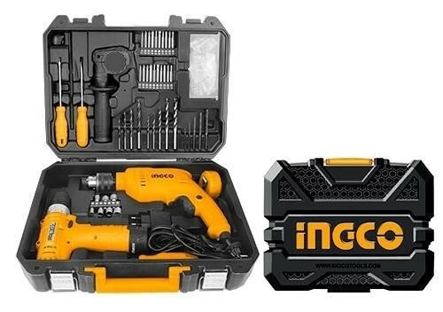INGCO Impact Drill & 12V Li-Ion Drill with Tools Set - 108 Pieces