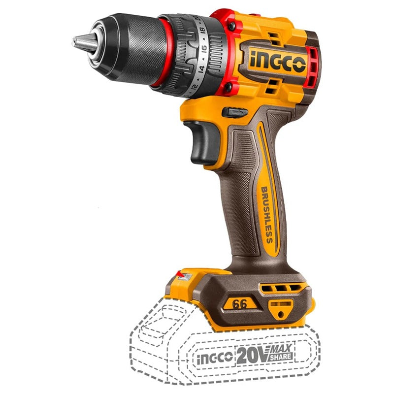 INGCO 3-Piece Brushless Cordless Combo Kit - Impact Wrench, Impact Drill & Work Lamp