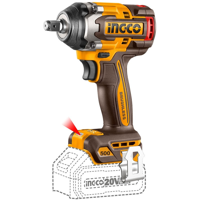 INGCO 3-Piece Brushless Cordless Combo Kit - Impact Wrench, Impact Drill & Work Lamp