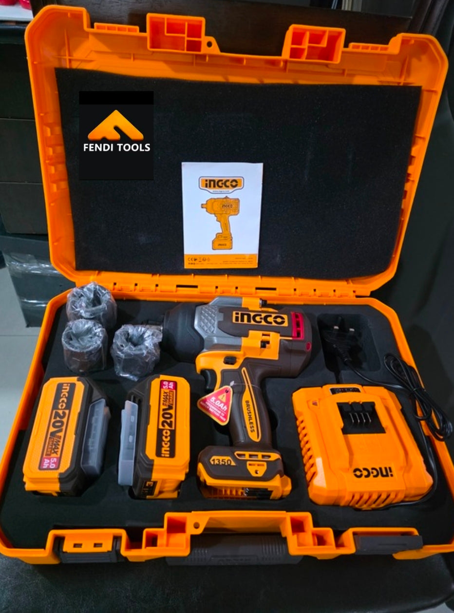 INGCO 20V Brushless Cordless Impact Wrench 3/4" - 1350Nm Complete Set