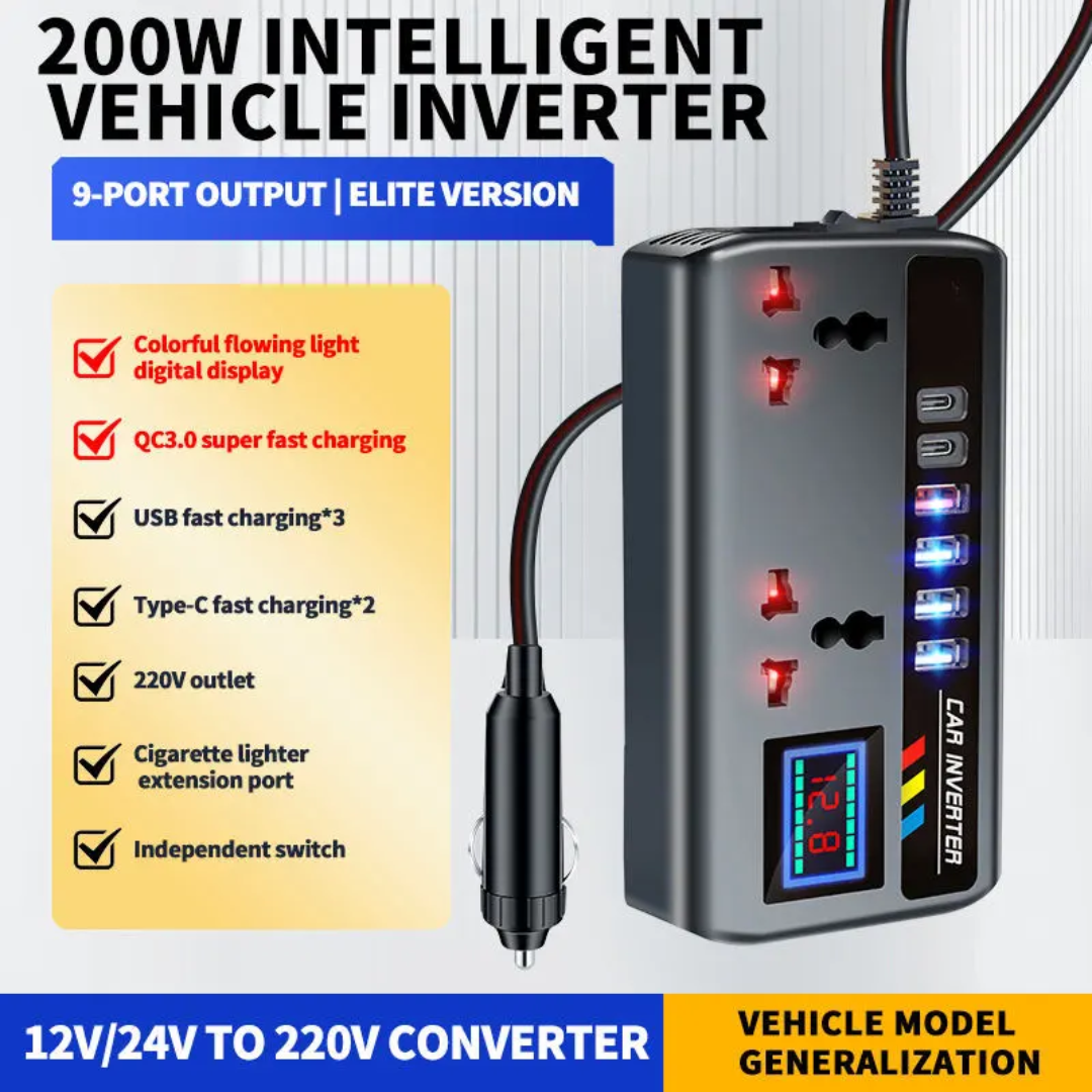 Fenditools Universal 12V/24V Car Inverter Converter Truck Charging Power Outlet with Cigarette Lighter Car 220V Charging Interface