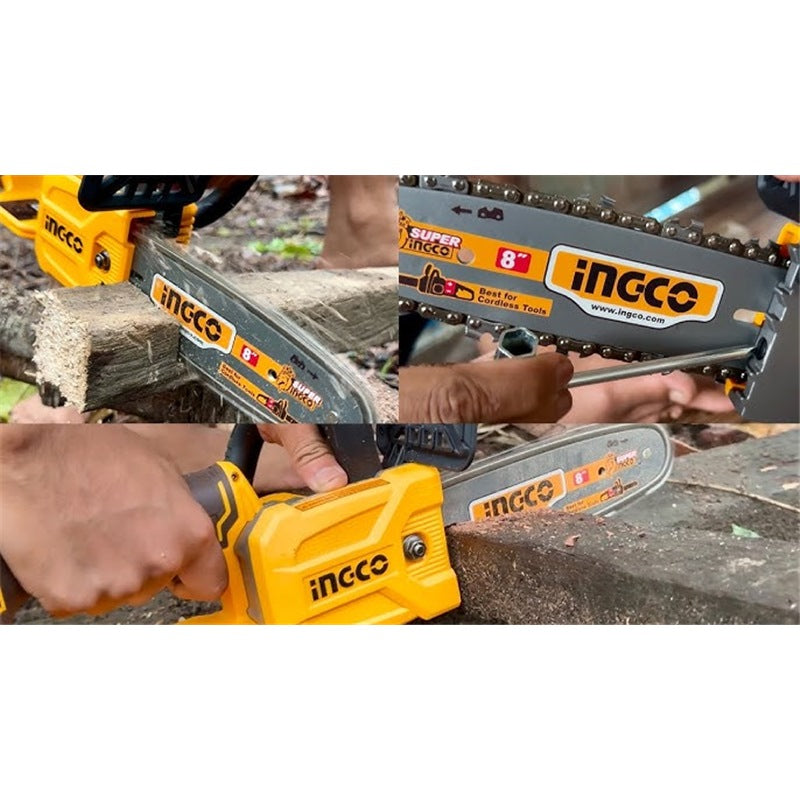 INGCO 20V BRUSHLESS CHAIN SAW 8" 1X2.0AH + CHARGER CGSLI20851