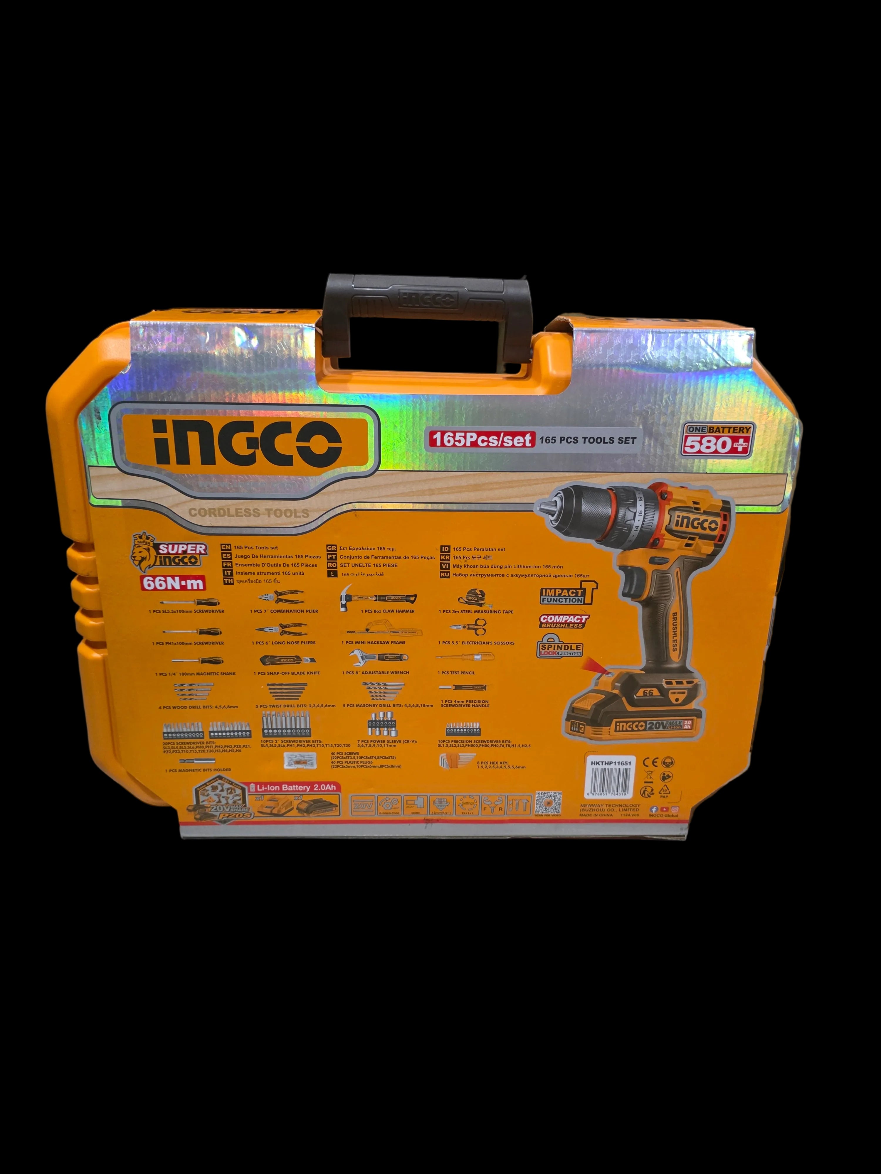 INGCO 20V Li-Ion Impact Drill 165PCS Tool Kit Set HKTHP11651