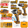 INGCO 2PCS 850NM 1/2" IMPACT WRENCH + 96NM IMPACT DRILL SET COSLI250586