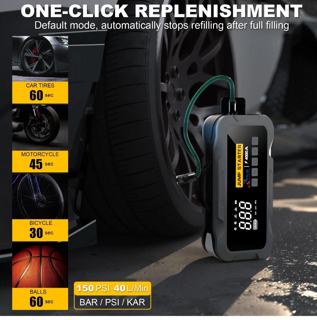 All-in-One Car Emergency Kit - Jump Starter, Air Compressor & Power Bank