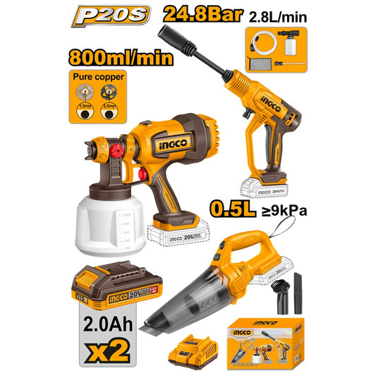 INGCO 20V 3PCS Sprayer Vacuum HP Washer Combo Set COSLI230522