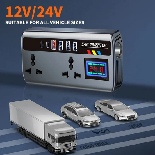 Fenditools Universal 12V/24V Car Inverter Converter Truck Charging Power Outlet with Cigarette Lighter Car 220V Charging Interface