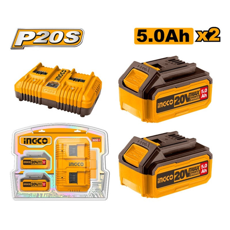 INGCO 20V 2X5.0AH BAT +DUAL PORT CHARGER POWER SOURCE PACK FBCPK2425