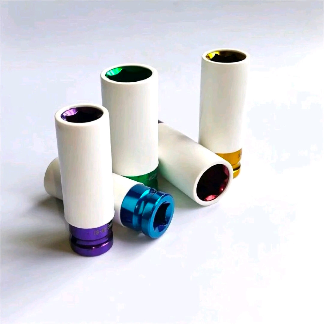 Fenditools 5Pcs Sleeve 1/2" Drive Thin Wall Wheel 15mm 17mm 19mm 21mm 22mm Deep Impact Nut Remover Socket Set Hard Case