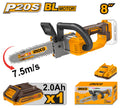 INGCO 20V BRUSHLESS CHAIN SAW 8" 1X2.0AH + CHARGER CGSLI20851
