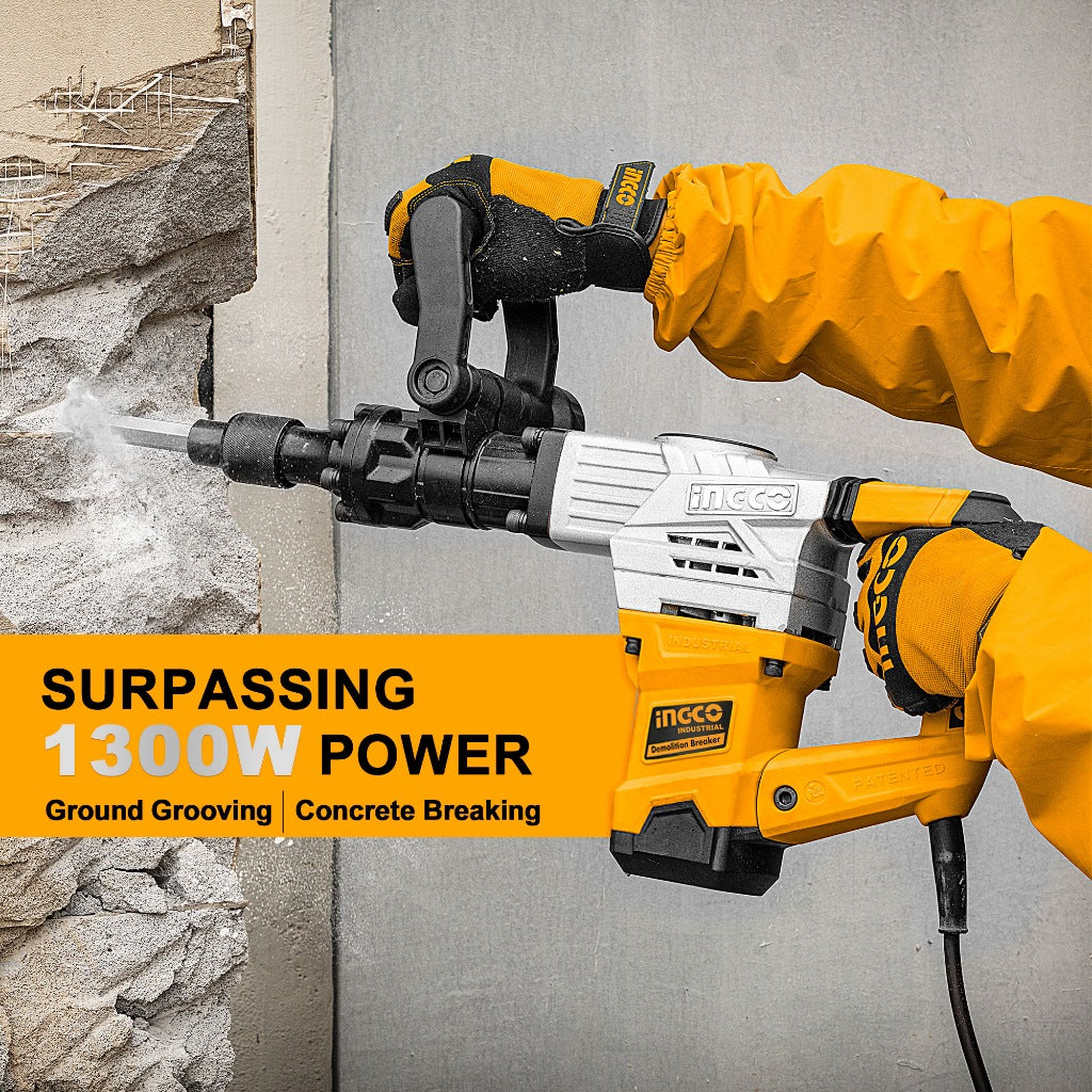 INGCO 1300W Demolition Breaker with Anti-Vibration System - 20J Impact Force