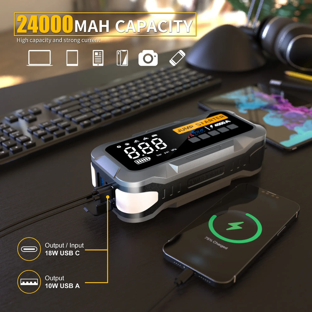 All-in-One Car Emergency Kit - Jump Starter, Air Compressor & Power Bank