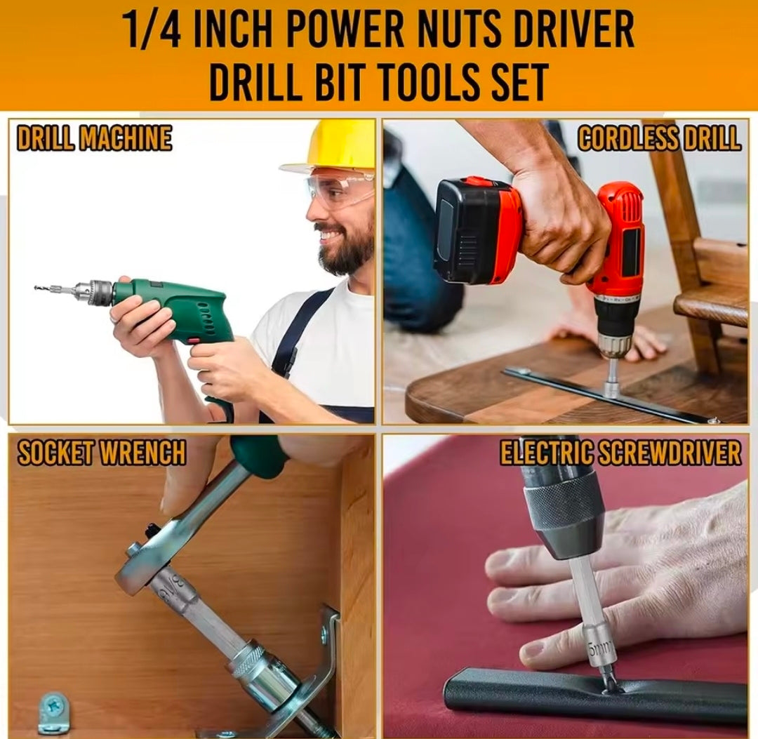 Fenditools 14-in-1 Hex Nut Driver Socket Bit Set (Metric & SAE — 1/4" Shank