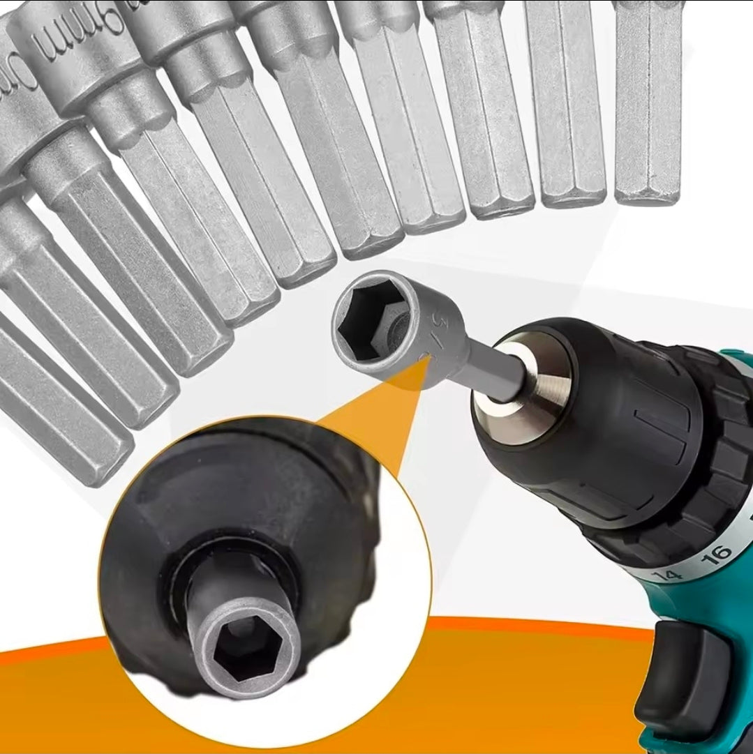 Fenditools 14-in-1 Hex Nut Driver Socket Bit Set (Metric & SAE — 1/4" Shank