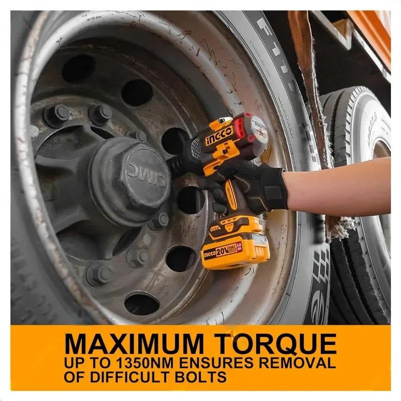 INGCO 20V Brushless Cordless Impact Wrench 3/4" - 1350Nm Complete Set