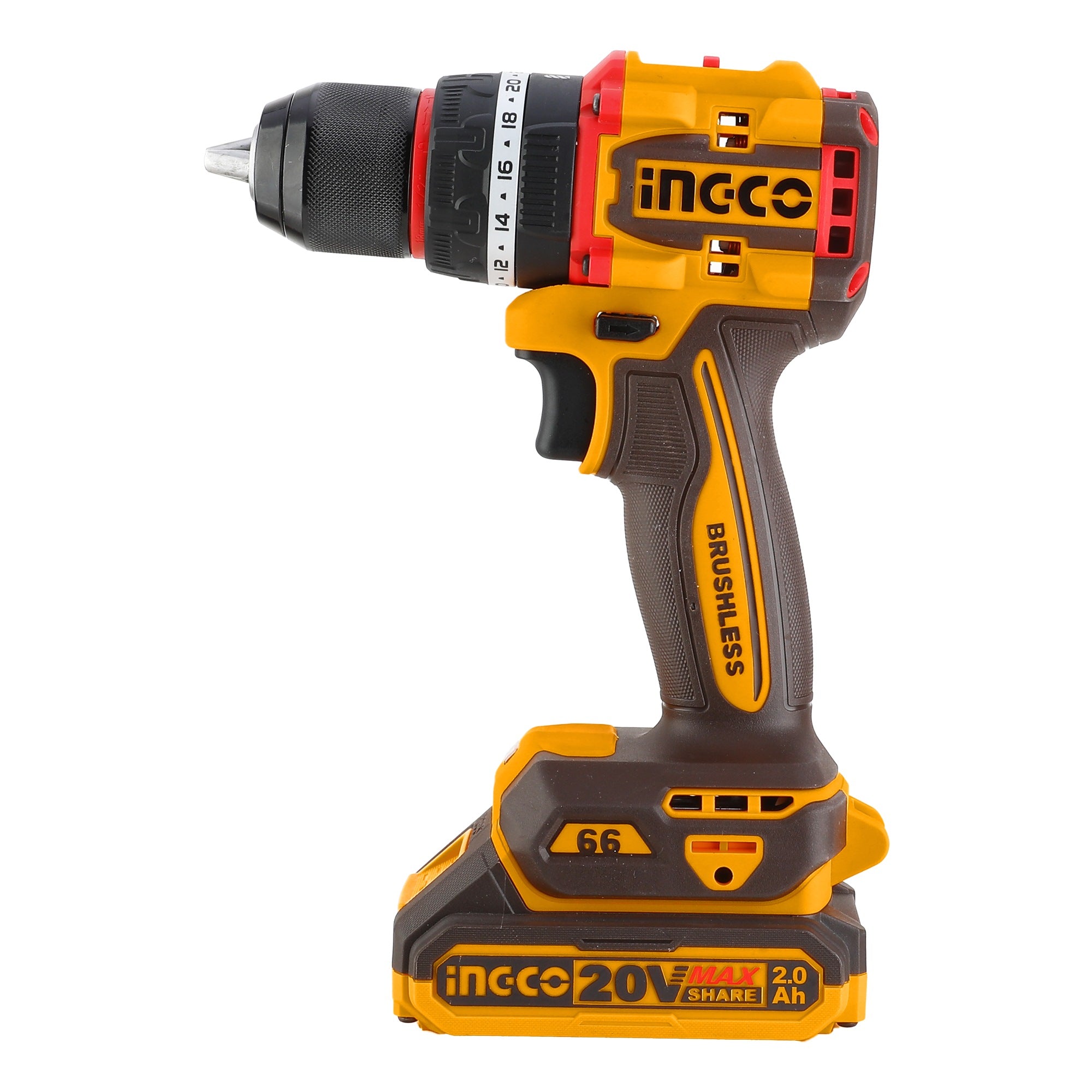 INGCO 20V 2X 2.0AH LI-ION BRUSHLESS IMPACT DRILL CIDLI20668 Full Set