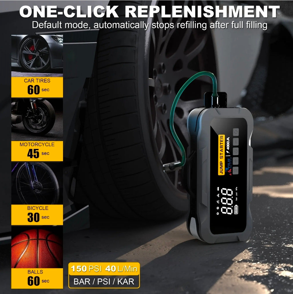 All-in-One Car Emergency Kit - Jump Starter, Air Compressor & Power Bank