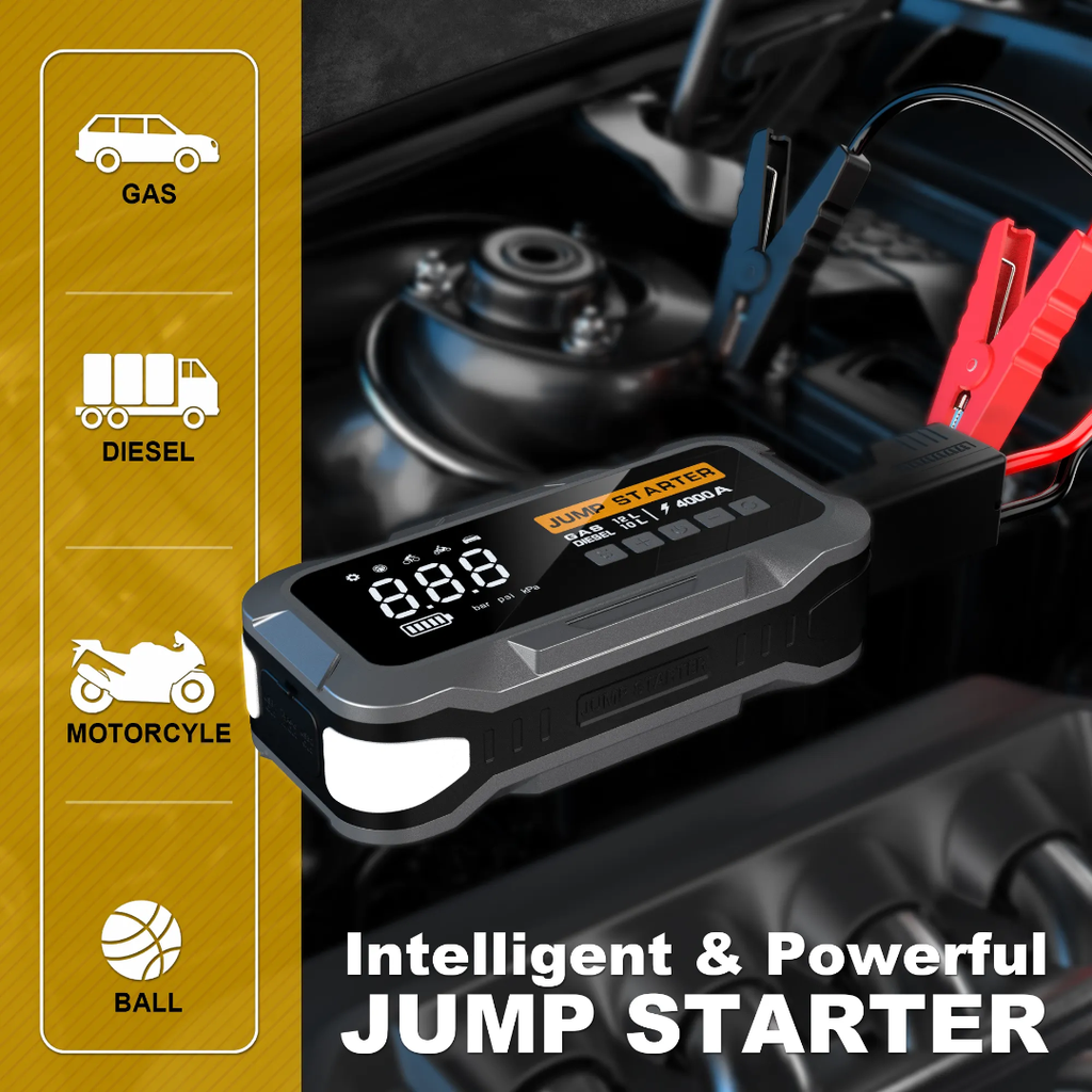 All-in-One Car Emergency Kit - Jump Starter, Air Compressor & Power Bank