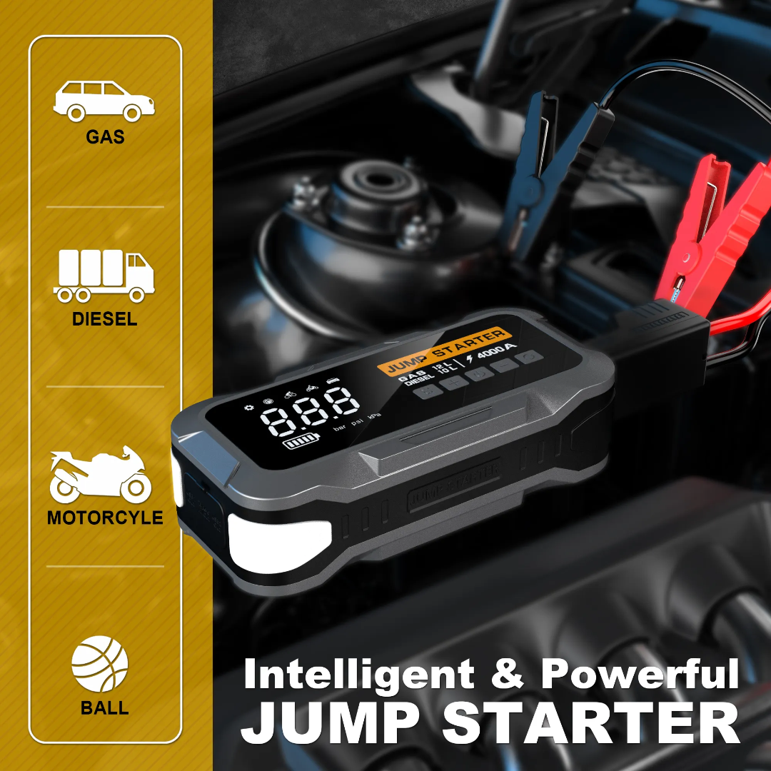 All-in-One Car Emergency Kit - Jump Starter, Air Compressor & Power Bank