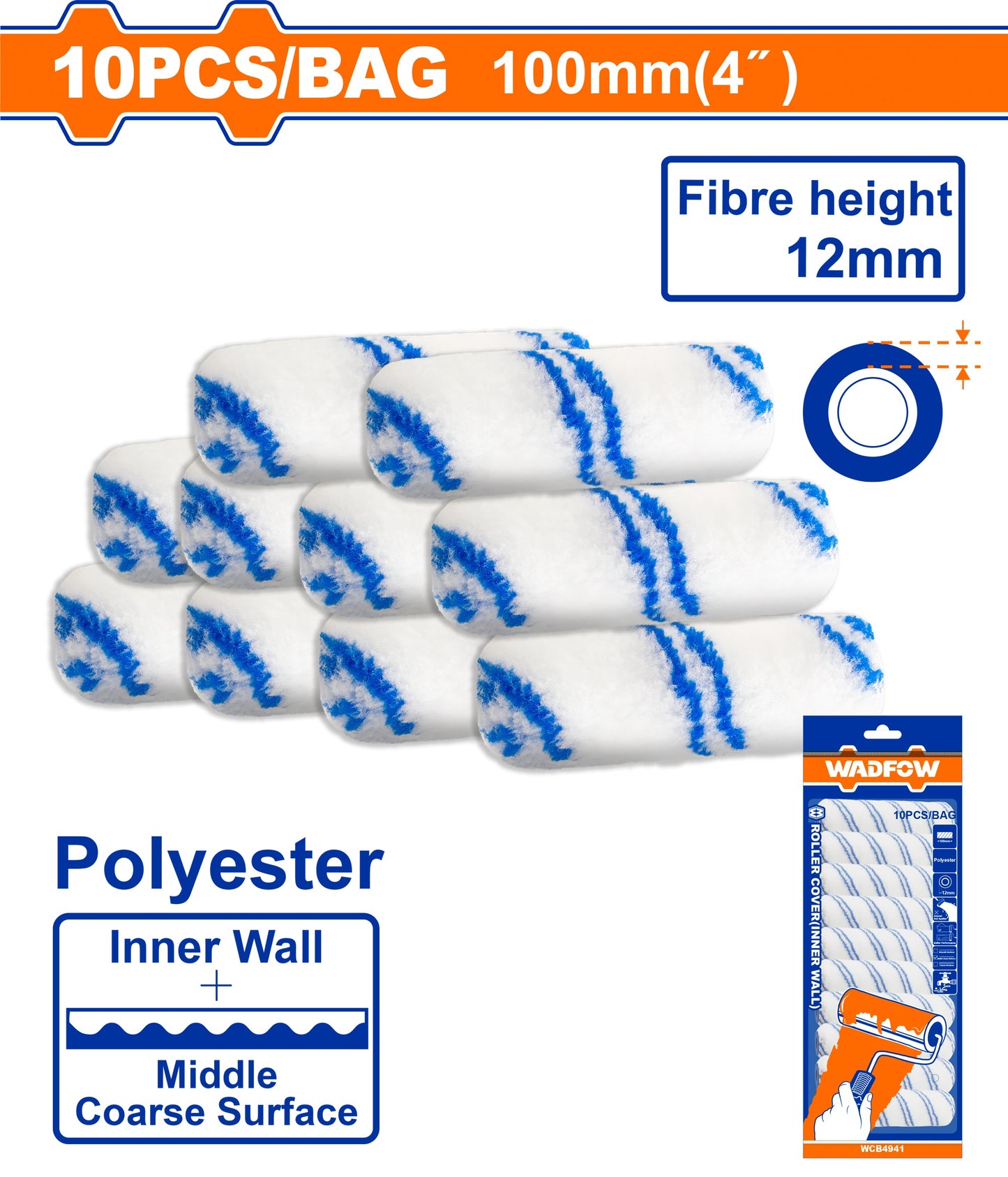 WADFOW 4" Paint Roller Refill 10pcs/Bag WCB4941